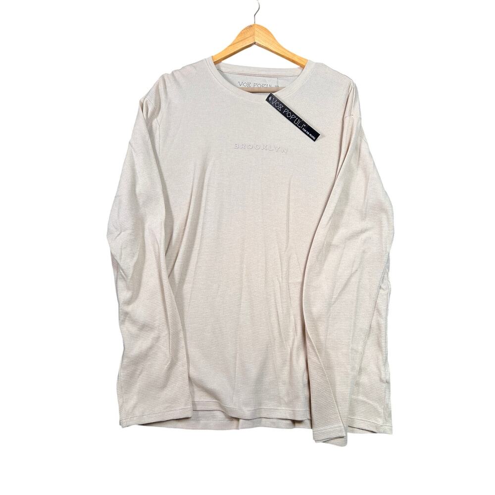 Vox Populi for the People Men’s XL Beige Waffle Knit Logo Crewneck T-Shirt